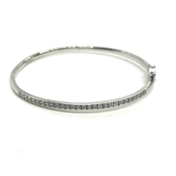 VINTAGE SUN 925 STERLING SILVER HINGED BANGLE BRACELET WOMENS DIAMOND ACCENTS - Picture 3 of 13